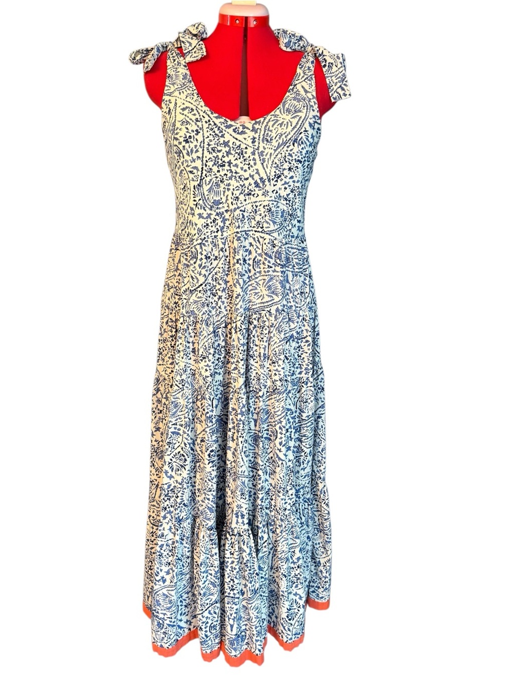 THML Blue & White Printed Tie Shoulder Maxi Dress Size Small